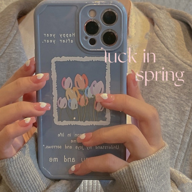 Ins Tulips Case Silikon Untuk Iphone SE 2020 7 /8 Plus X XR XM 11 12 MINI PRO MAX Casing Cover Pelindung AT0243