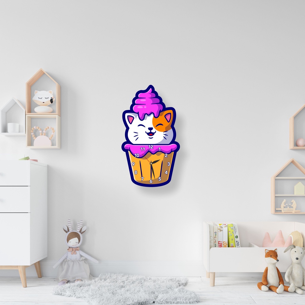 Jam dinding dekorasi pajangan ruangan minimalis model karakter ice cream BESAR c189