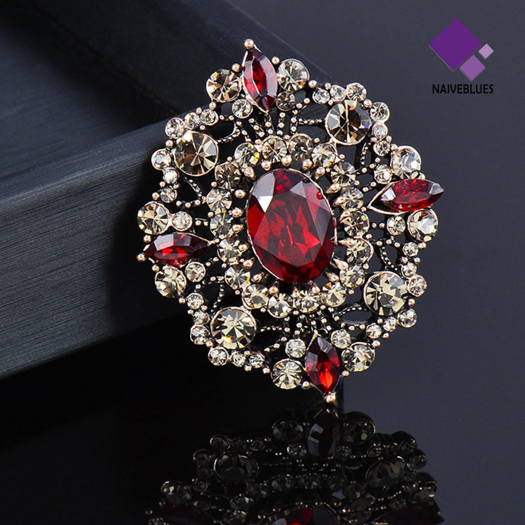 &lt; Naiveblues &gt; Wanita Bros Gaya Istana Vintage Bentuk Oval Cubic Zirconia Hadiah Hias Lapel Pin