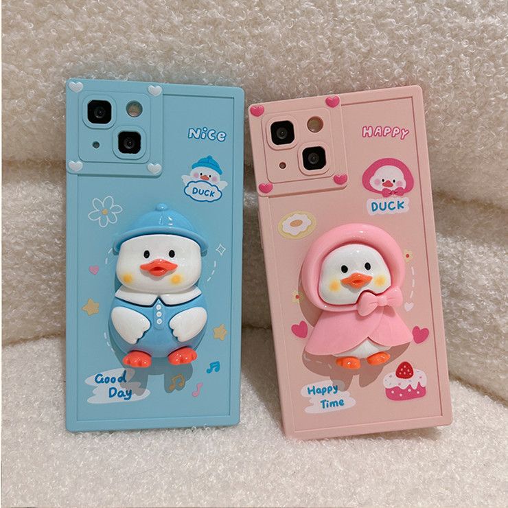 IPHONE Casing Ponsel Desain Bentuk Persegi Bebek Kartun 3D Kompatibel Dengan Iphone12 13 14 11 Pro Max X Xs Max Xr Ffxcz