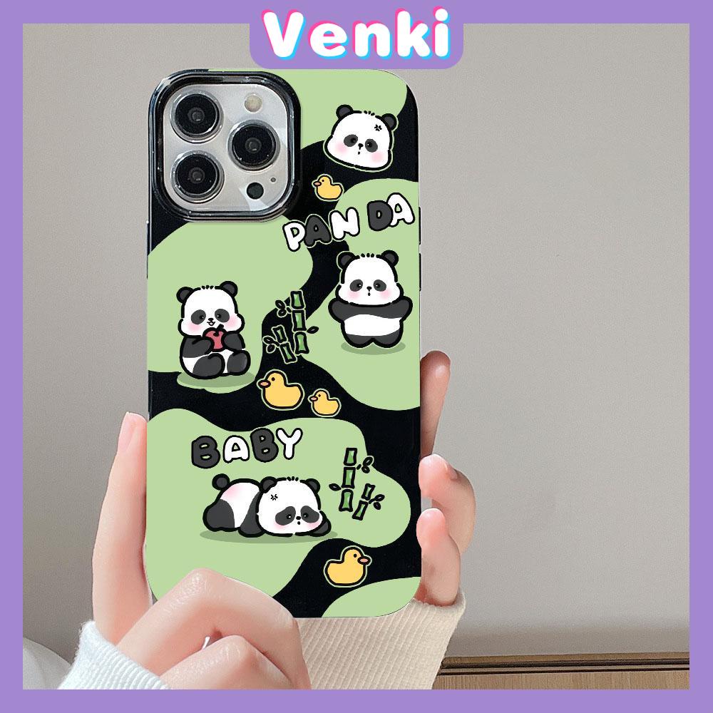 VENKI - For iPhone 11 Phone Case Black Glossy TPU Soft Case Shockproof Protection Camera Cute Panda Eating Bamboo Compatible with iPhone 14 13 Pro max 12 Pro Max xr xs max 7 8 Plus