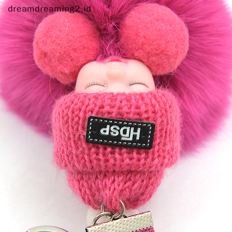 (drea) Gantungan Kunci Pompom Tidur Bayi Lucu Berbulu Plush Doll Keychains//