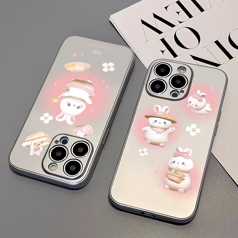 IPHONE Electroplate Soft Phone Case Kompatibel Untuk Iphone14 13 12 Pro Max 11 XS XR X8+76S Plus Mini Kelinci Lucu Casing TPU Silikon Shockproof Cover