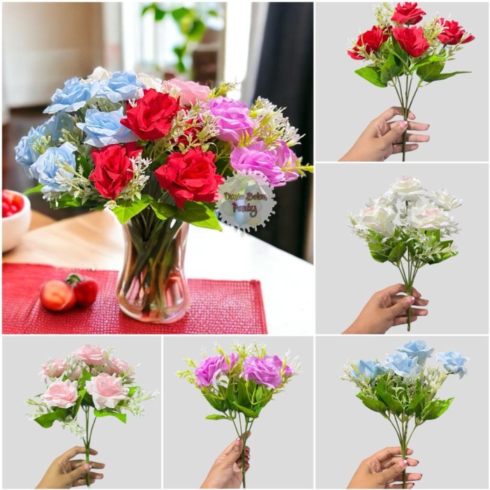 Rose 6MG - Bunga Mawar Rose x6/ Artificial Flower Rose / Bunga Plastik