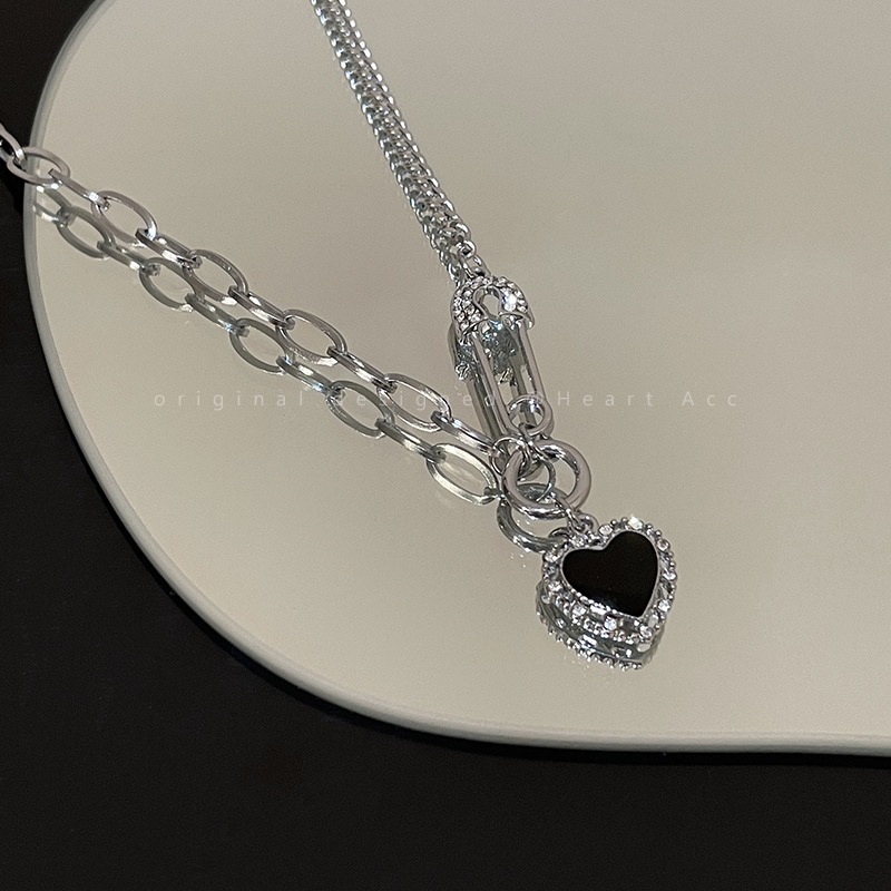 Y2k Busur Kristal Kalung Hitam Hati Zirkon Liontin Multilayer Kalung Untuk Wanita Fashion Perhiasan Aksesoris