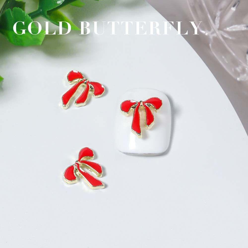 Agustina Bow Nail Rhinestones Warna-Warni Manikur Aksesoris Paduan Busur Kuku Hiasan Perhiasan Kuku