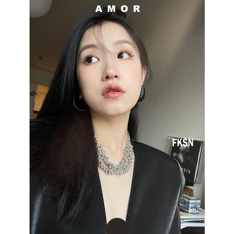 Kalung choker Bola Logam Rantai Ganda