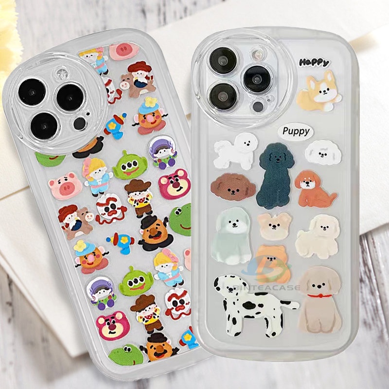 Casing OPPO A78 Reno 8T 4G A77S A57 2022 A15 A16 A16K A54 A53 A12 A5S A7 A3S A31 A52 A83 A92 A37 F9 A1K F1S A11K A5 A9 2020  Lucu Anjing Kartun Mainan Pola Stiker TPU Case Ponsel Binteacase