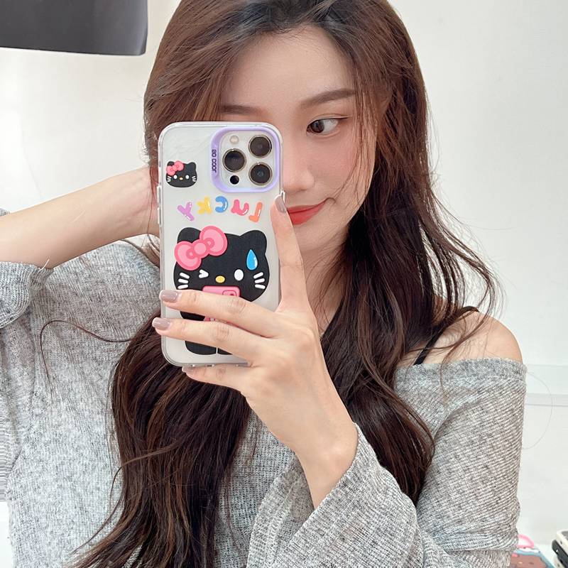 Lucky Play Phone Hello Kitty Skin Feel Soft Case HP iP iPhone 12 13 14 Pro Max 11 Girl Woman FTD Casing Apple