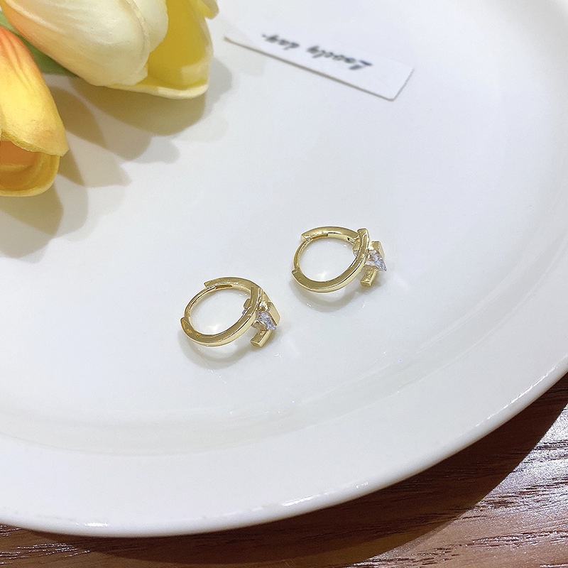 Korea Sederhana Wanita Emas Persegi Zirkon Kristal Baja Titanium Hoop Earrings Weeding Earrings Fashion Perhiasan