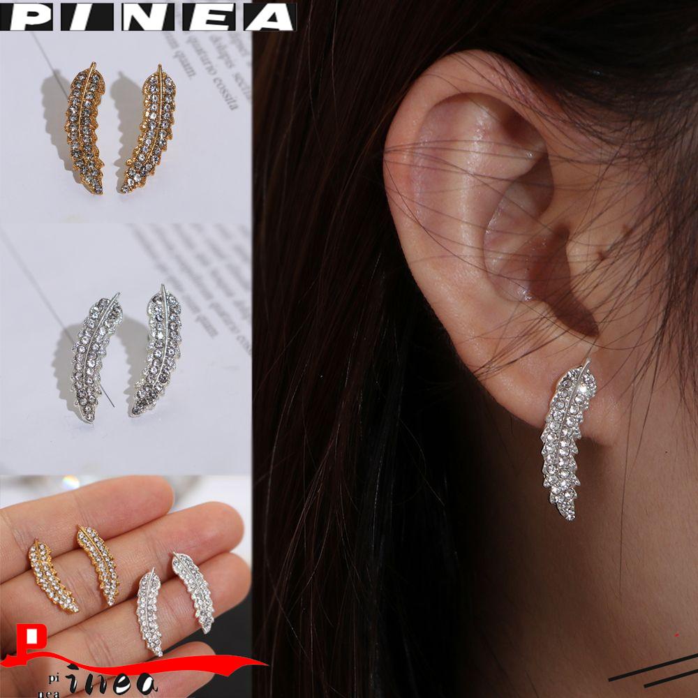 Anting Daun Nanas Pesta Perak Emas Rose Gold Perhiasan Fashion Anting Kristal