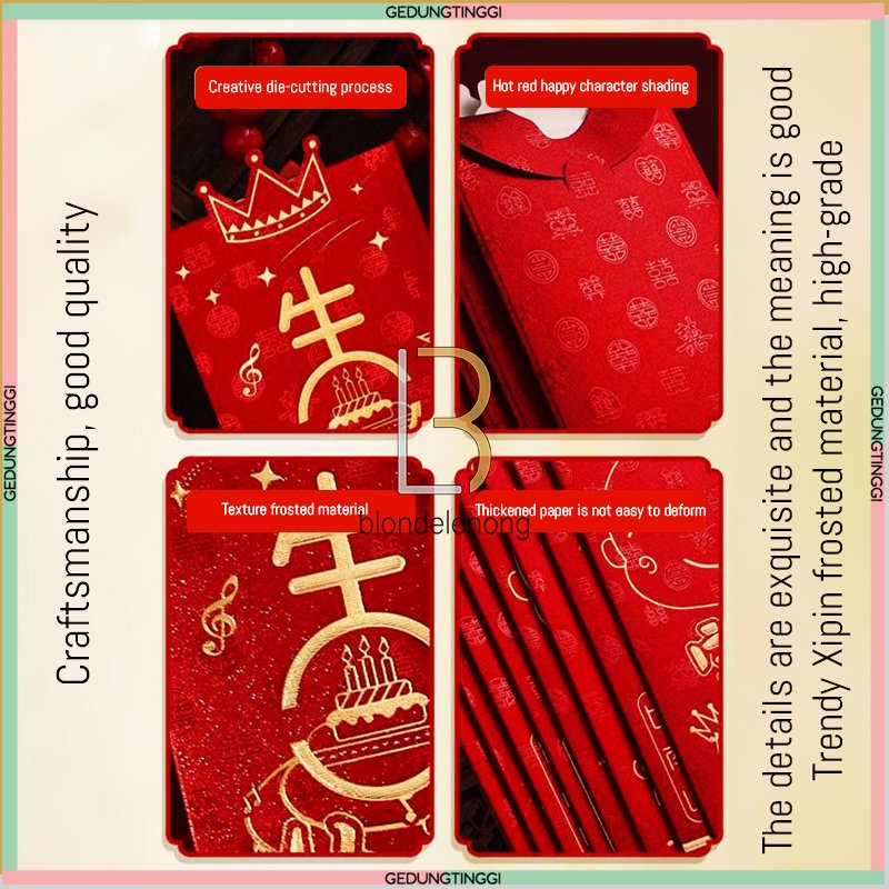 Angpao Angpau Ampao Ampau Dompet Amplop Kertas Hongbao Hongbau Kado Acara Ultah Ulang Tahun Happy Birthday Orang Tua Anak Panjang Pendek Premium Bukan Netral Fu Fuk Wedding Nikah Nikahan Kawin Kawinan Shuang Xi Chinese Married Unik Lucu Murah 1 Pack Set