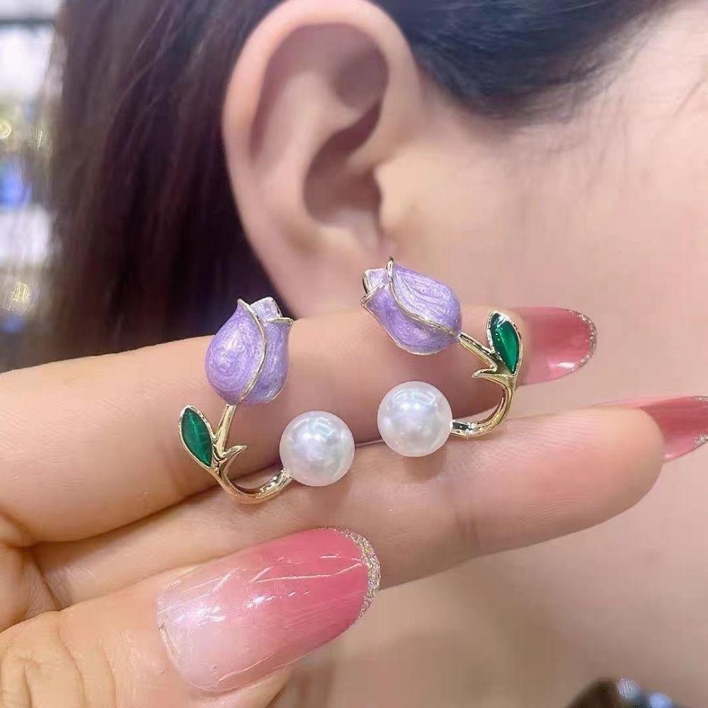 Mxbeauty Anting Gaya Korea Pesta Fashion Ulang Tahun Trendi Bunga Elegan Indah Mengkilap Tulip Berlian Imitasi Perhiasan
