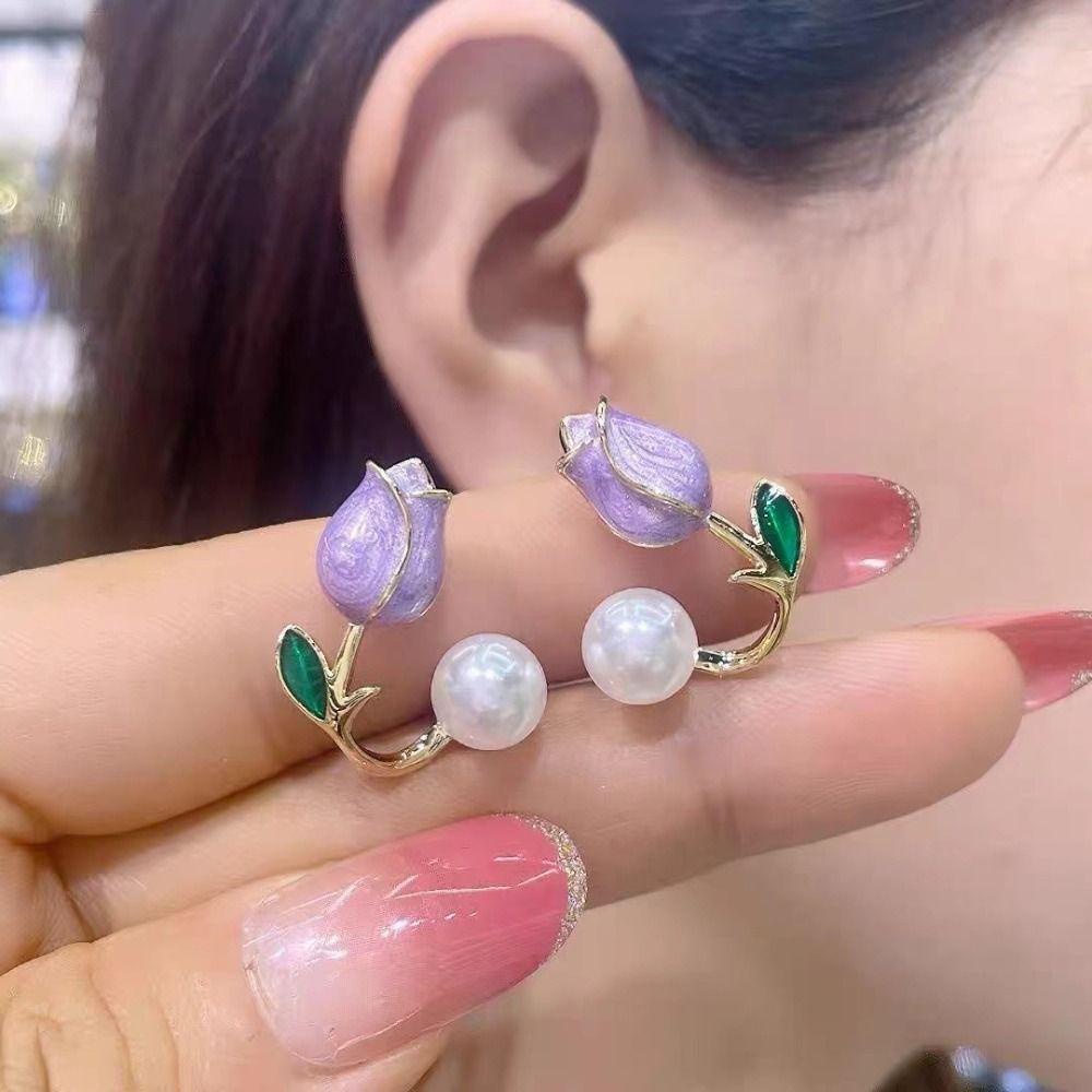 Mxbeauty Anting Gaya Korea Pesta Fashion Ulang Tahun Trendi Bunga Elegan Indah Mengkilap Tulip Berlian Imitasi Perhiasan