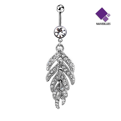 &lt; Naiveblues &gt; Wanita Berlian Imitasi Bentuk Daun Liontin Pusar Kancing Tindik Perut Jewellry