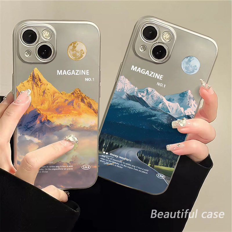 IPHONE Mountain Electroplate Case Kompatibel Untuk Casing Iphone14 13 12 11 Pro XS Max XR X8+7 6S Plus Mini Lembut TPU Silikon Shockproof Phone Cover