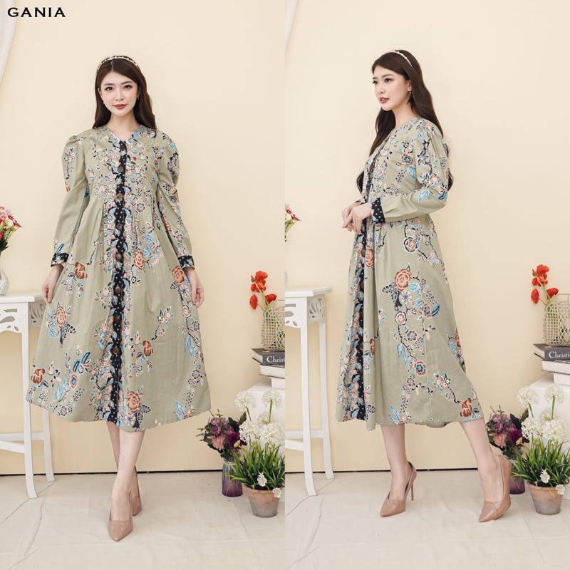 Evercloth Gania Gamis Batik Dress Batik Wanita Lengan Panjang Terusan