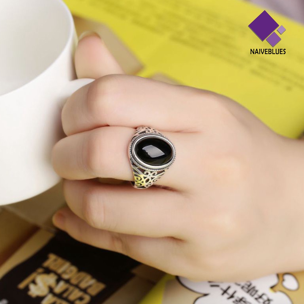 &lt; Naiveblues &gt; Pria Vintage Buatan Permata Ukiran Band Jari Cincin Perhiasan Perjamuan Hadiah