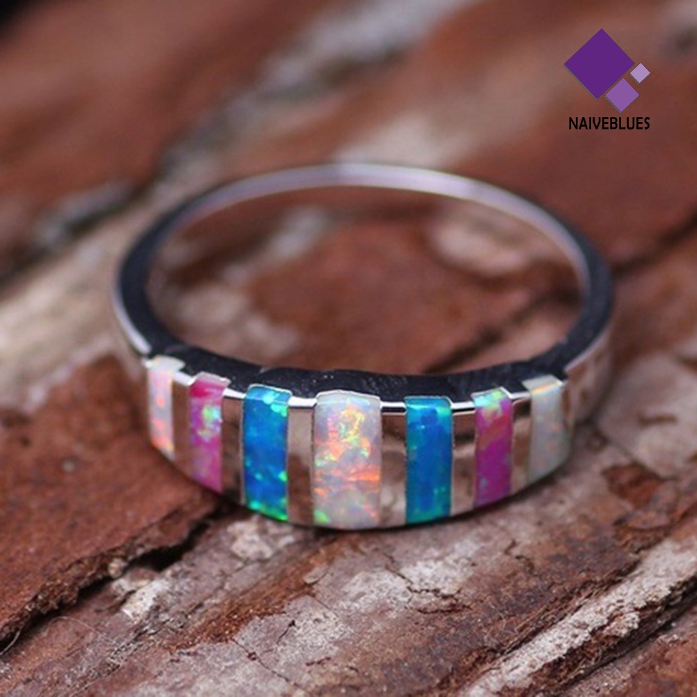 &lt; Naiveblues &gt; Wanita Fashion Multicolor Faux Opal Bertatahkan Jari Cincin Hadiah Perhiasan Pernikahan