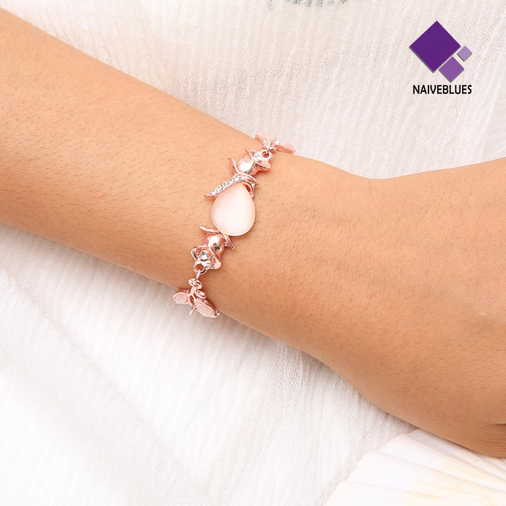 &lt; Naiveblues &gt; Fashion Buatan Opal Hias Daun Gelang Wanita Pesta Bangle Hadiah