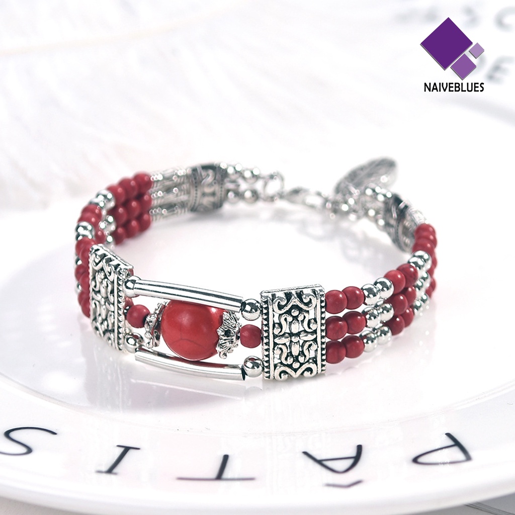 &lt; Naiveblues &gt; Gelang Tangan Wanita Bohemia Gaya Etnik Tiga Lapis Turquoise Imitasi Untuk Hadiah