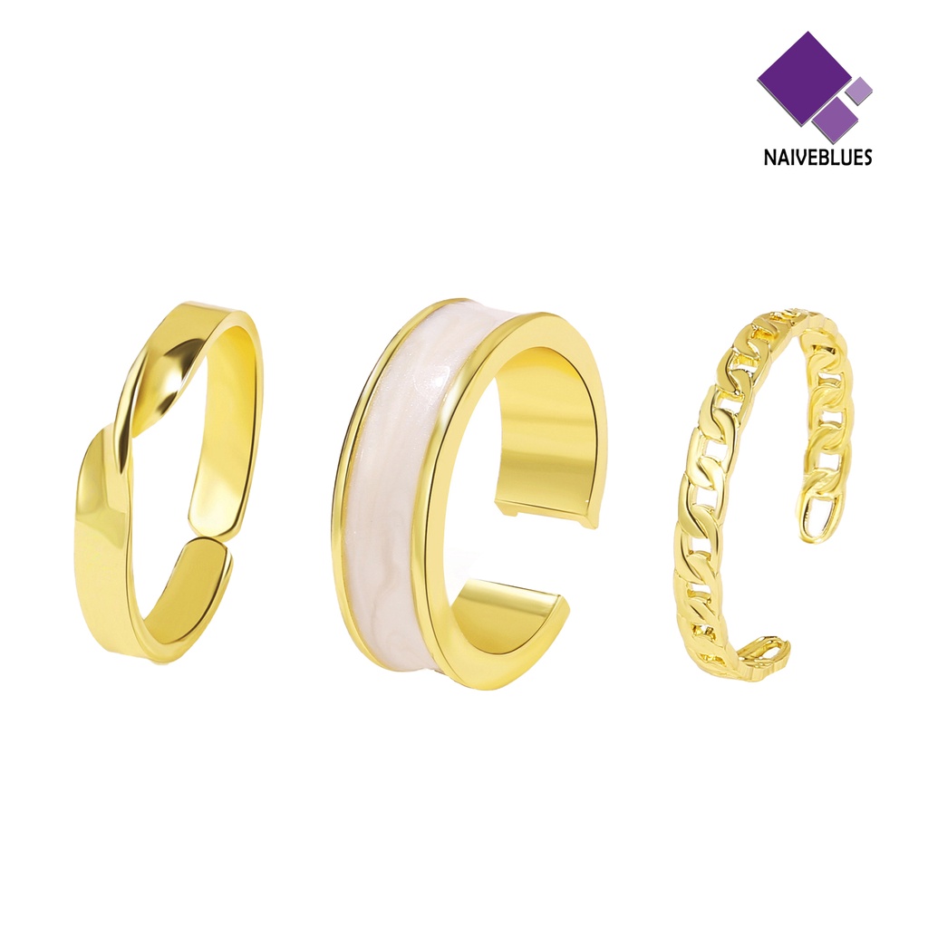 &lt; Naiveblues &gt; 3Pcs/Set Cincin Jari Halus Terbuka Menawan Mengkilap Adjustable Wanita Untuk Pacaran