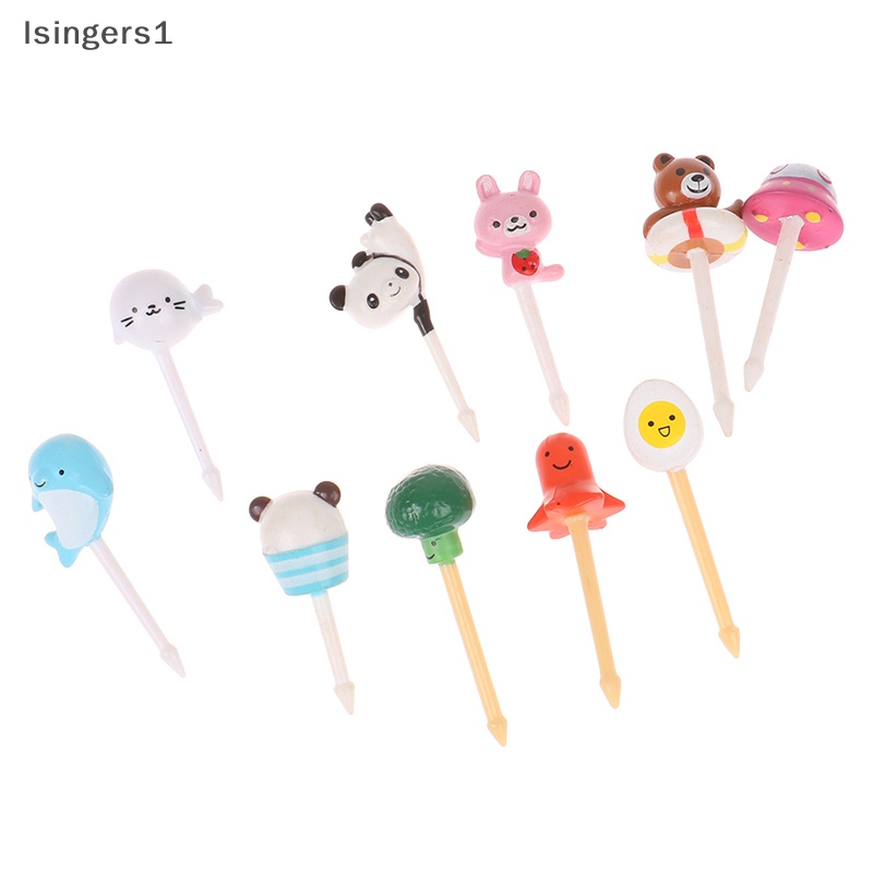 [lsingers1] 5pcs Random Kartun Hewan Kue Buah Garpu Tusuk Gigi Buah Bento Aksesoris Butik