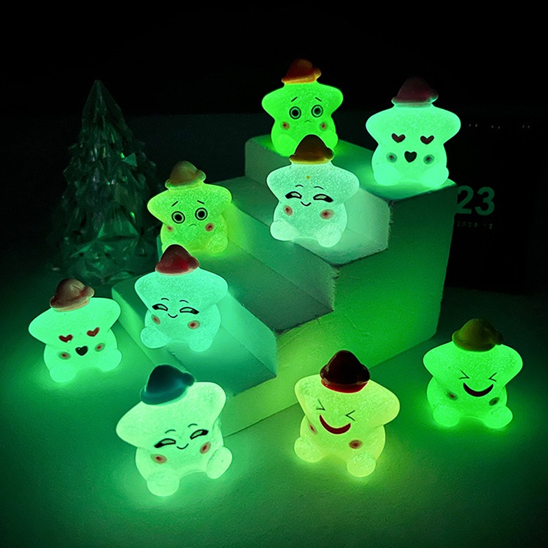 Xo 2PCS Luminous Mini Stars Resin Mobil Desktop Decor DIY Miniatur Ornamen Hadiah OL