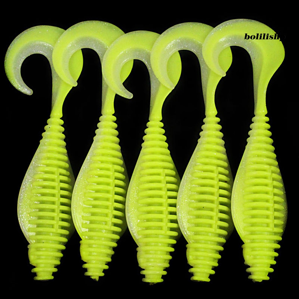 Bo-6pcs 8cm/10.5cm Desain Simulasi Umpan Pancing Fleksibel Tahan Aus Warna Cerah Reusable Fish Attraction Universal Curled Tail Artificial Soft Worm Bait Perlengkapan Memancing
