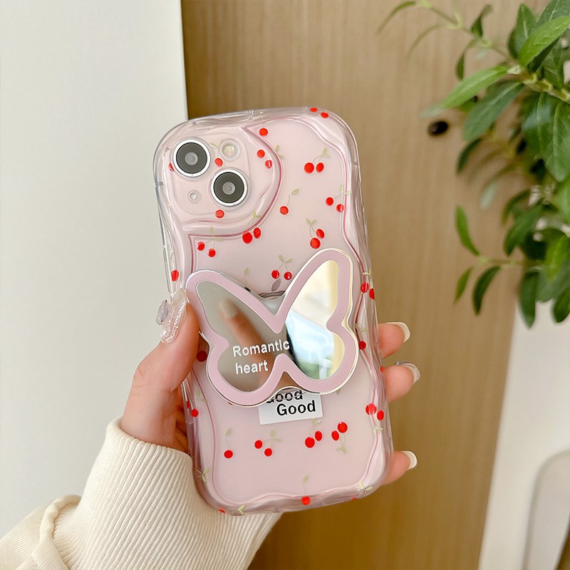 Popsocket Pretty Floral Cherry Clear Wave Soft Case HP iP iPhone X XS XR 11 12 13 14 Pro Max Woman Girl FTD Casing Apple