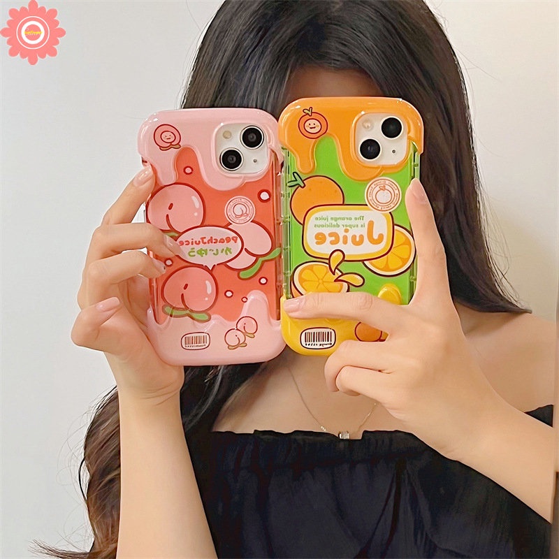 IPHONE Ins Korea Musim Panas Fruits Cute Case Kompatibel Untuk Iphone11 7Plus XR 14 13 12 Pro Max 8Plus 78 Plus X XS Max SE 2020 3D Es Krim Peaches Jeruk Silicon Lembut Penutup Belakang