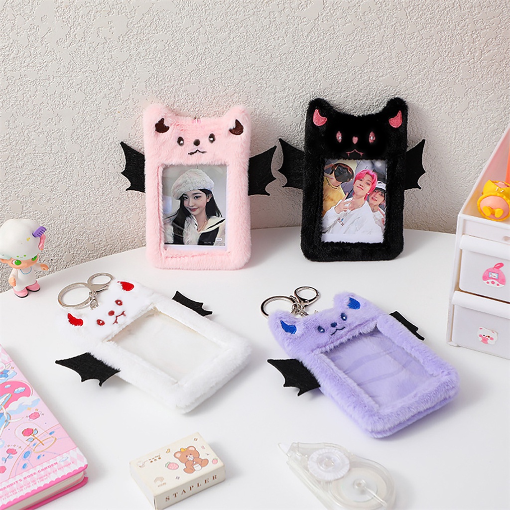 Kawaii Devil Plush Photocard Holder Bingkai Foto Gantungan Kunci Idol Lomo Card Pelindung Bus Card Storage Case Stationery