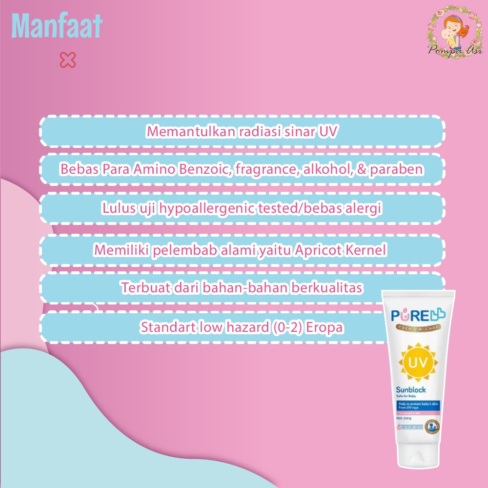 Pure Baby Sunblock Tabir Surya Bayi Skincare Sunscreen Perlengkapan New Born Sun Protection  By Mallpompaasi