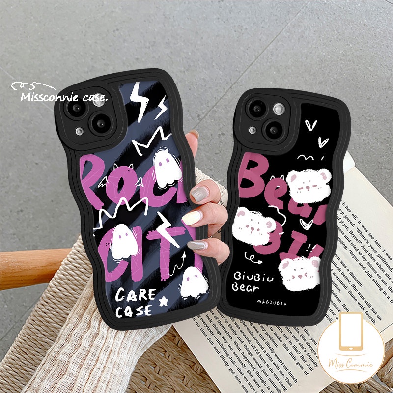 Casing Ponsel Monster Kecil Hantu Lucu Kompatibel Untuk iPhone 7Plus 14 11 13 12 Pro Max 8Plus X XR XS Max7 8 6s 6 14 Plus SE 2020 Tepi Bergelombang Kartun Beruang Huruf Lembut Tpu Cover