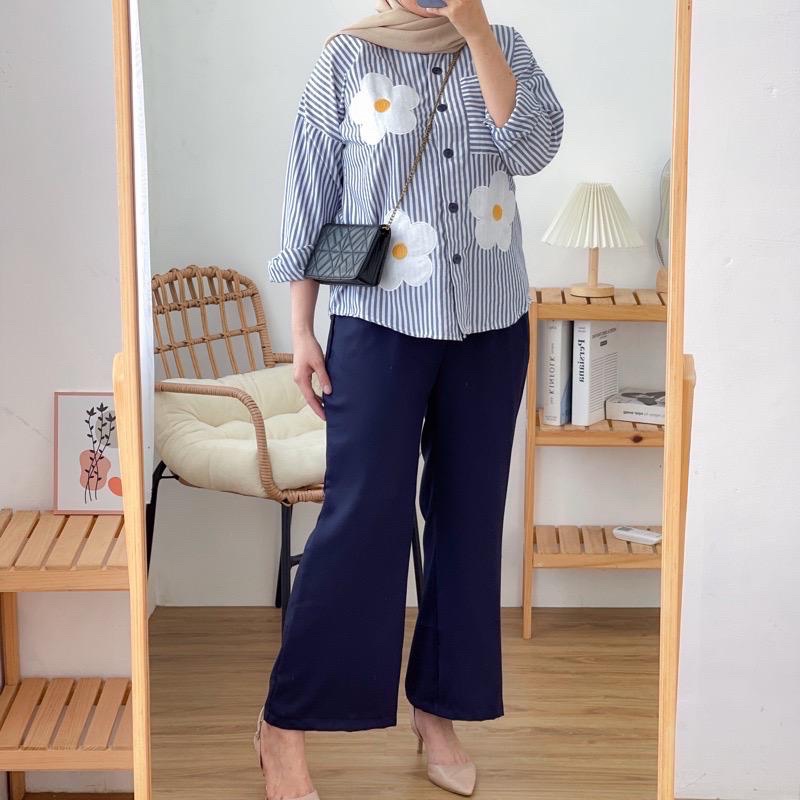 BEFAST - ZFS OOTD WANITA KEMEJA DISN / BILVA FLOWER SHAKILA SET / Kemeja Lengan Panjang Wanita / OOTD Wanita Kerja Casual / Pakaian Wanita Remaja Trendy / Hem Stripe Motif Bunga Terbaru / Outfit Formal Wanita