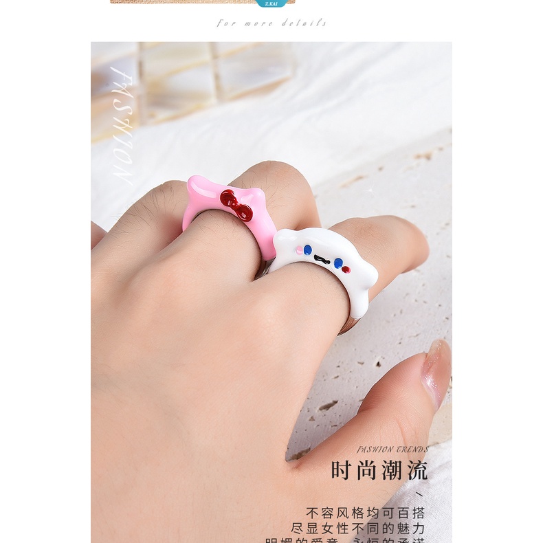Sanrio Anime Cincin Cinnamoroll Hellokitty The Butterfly Knot Kawaii Fashion Mewah Pesta Pernikahan Perhiasan Cincin Yang Dapat Disesuaikan Hati Gadis Mainan Hadiah [ZK]