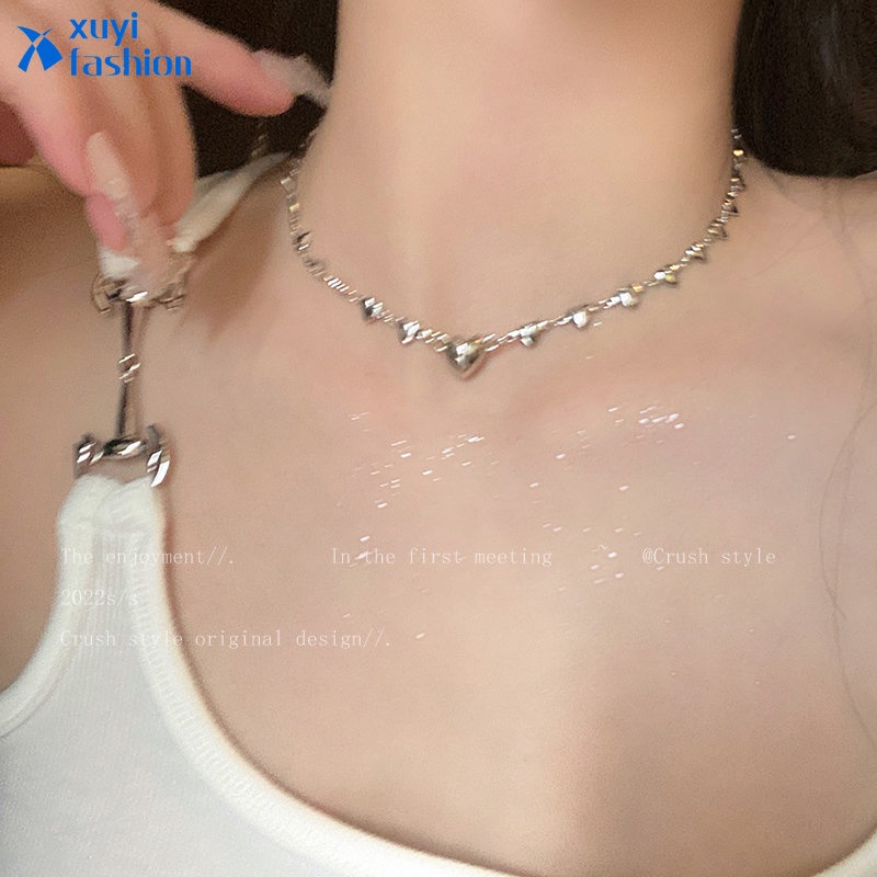 Kalung Manik-Manik Hati Perak Y2K Liontin Kalung Untuk Wanita Fashion Perhiasan Aksesoris