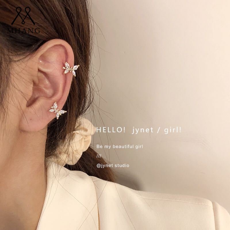 Klip Telinga Kupu-Kupu Zirkon Transparan Untuk Wanita Korea Fashion Ladies Anting Kupu-Kupu Kristal Aksesoris Fashion Wanita