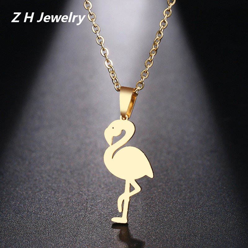 Zh Perhiasan Sederhana Stainless Steel Mulia Flamingo Liontin Fashion Wanita Kalung Hip Hop Aksesoris Pesta