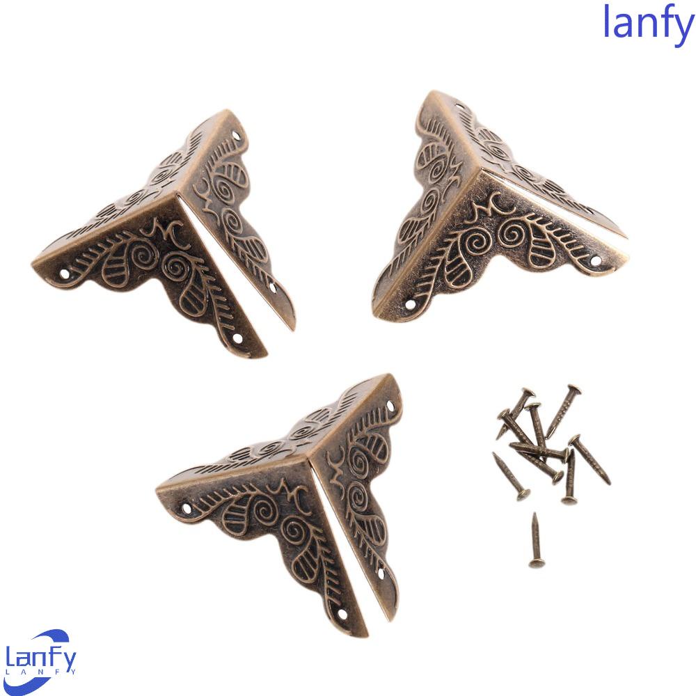 Lanfy Bracket Sudut Bahan Kuningan Antik Motif Bunga Ukir Bahan Metal Silver Dengan Sekrup Pelindung Sudut