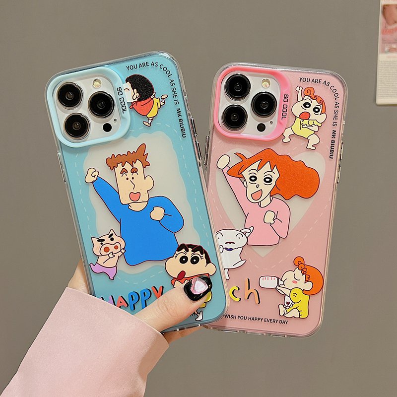 Happy Crayon Shin-chan Family Photo Skin Feel Soft Case HP iP iPhone 12 13 14 Pro Max 11 So Cool FTD Casing Apple