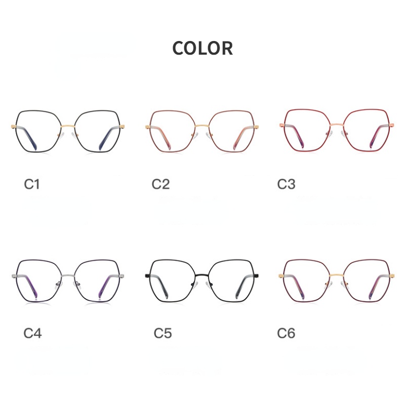 (YUZHU) Metal Square Frame Anti Blue Light Eyeglasses Western Fashion Kacamata Optik Untuk Wanita