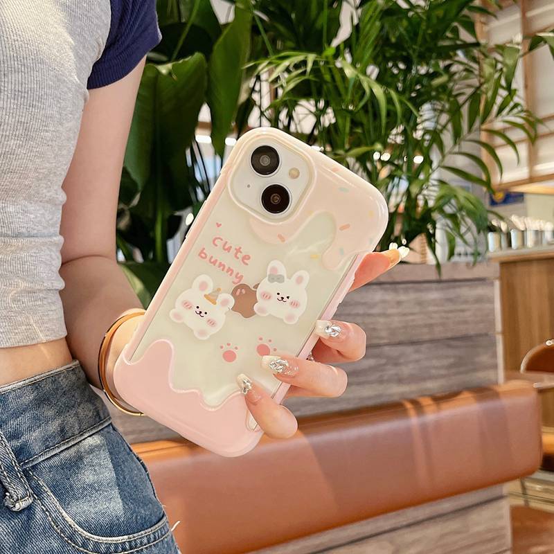 【3D Ice Cream】Summer So Cute Clear Pochacco Pink Bunny Soft Case IPhone 7 8 Plus XR XS Max 11 12 13 14 Pro Max 14 Plus for Women Girl Gift Cartoon Disney