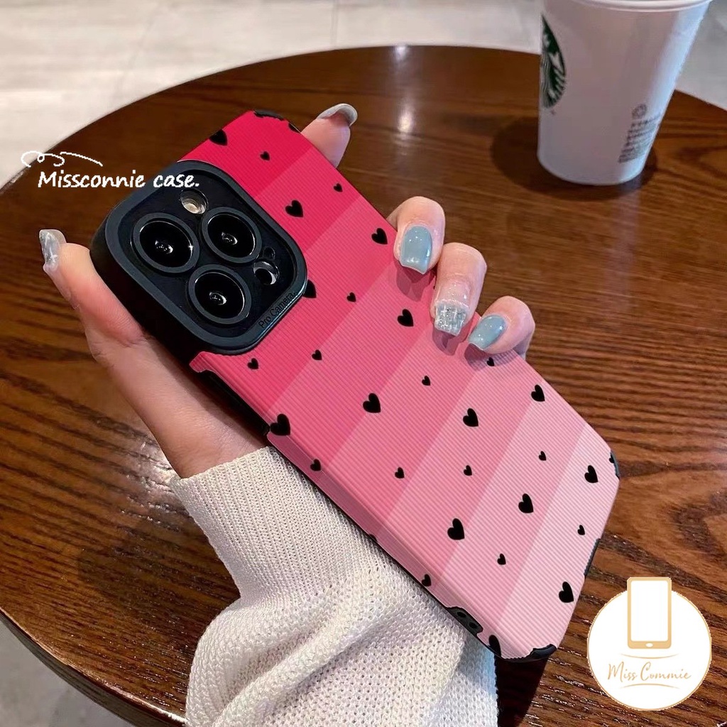 IPHONE Casing Ponsel Tekstur Kulit Warna Gradasi Mewah Untuk Iphone11 12 14 13 Pro Max X7 8 Plus XR XS Max 7Plus Cinta Sederhana Hati Shockproof Silikon Lembut Tpu Cover