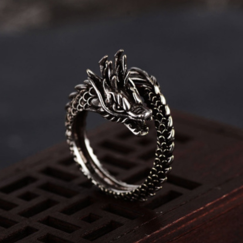 Vintage Naga Adjustable Rings Untuk Pria Retro Gothic Hewan Jari Pembukaan Cincin Punk Hiphop Pesta Perhiasan Aksesoris