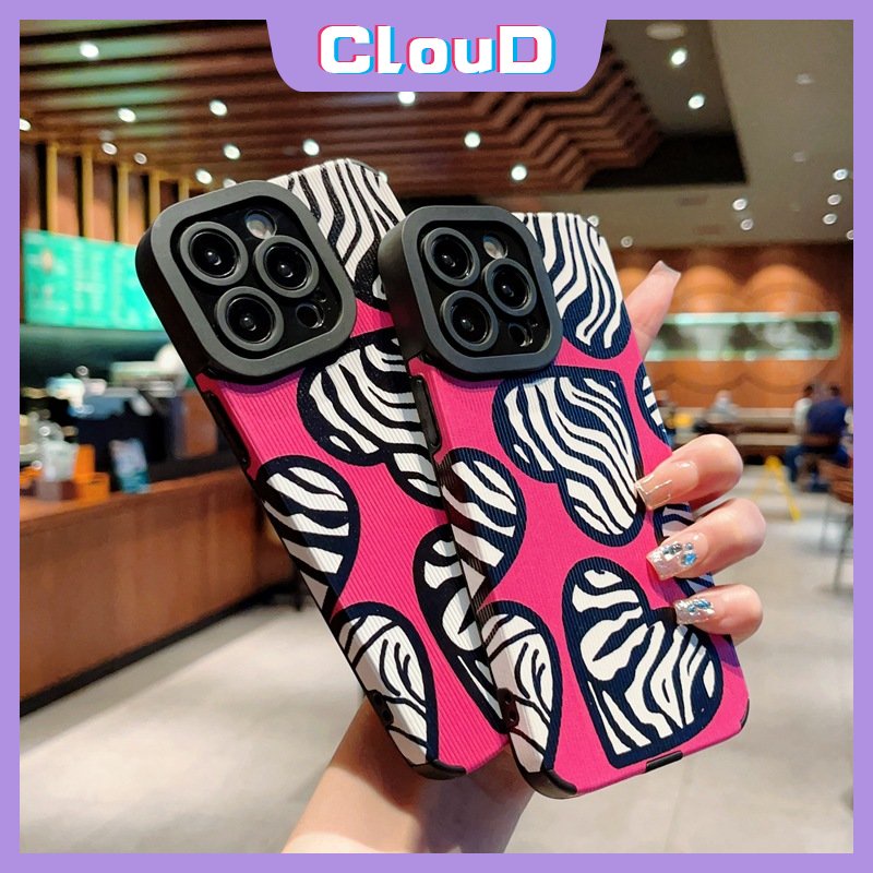 IPHONE Casing Kompatibel Untuk Iphone7 8 Plus XR X14 11 13 12 Pro Max 7Plus XS Max Tekstur Kulit Mewah Shockproof Silikon Lembut Tpu Motif Zebra Cinta Penutup Hati