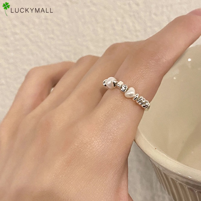 Cincin Jari Rantai Partikel Silver Mutiara Fashion Trendy Untuk Aksesoris Perhiasan Wanita