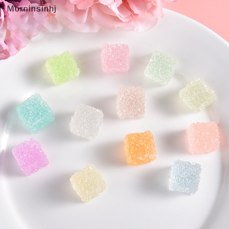 Mornin 10pcs Mini Luminous Colorful Square Sugar Food Game Flatback Resin Cabochons DIY id