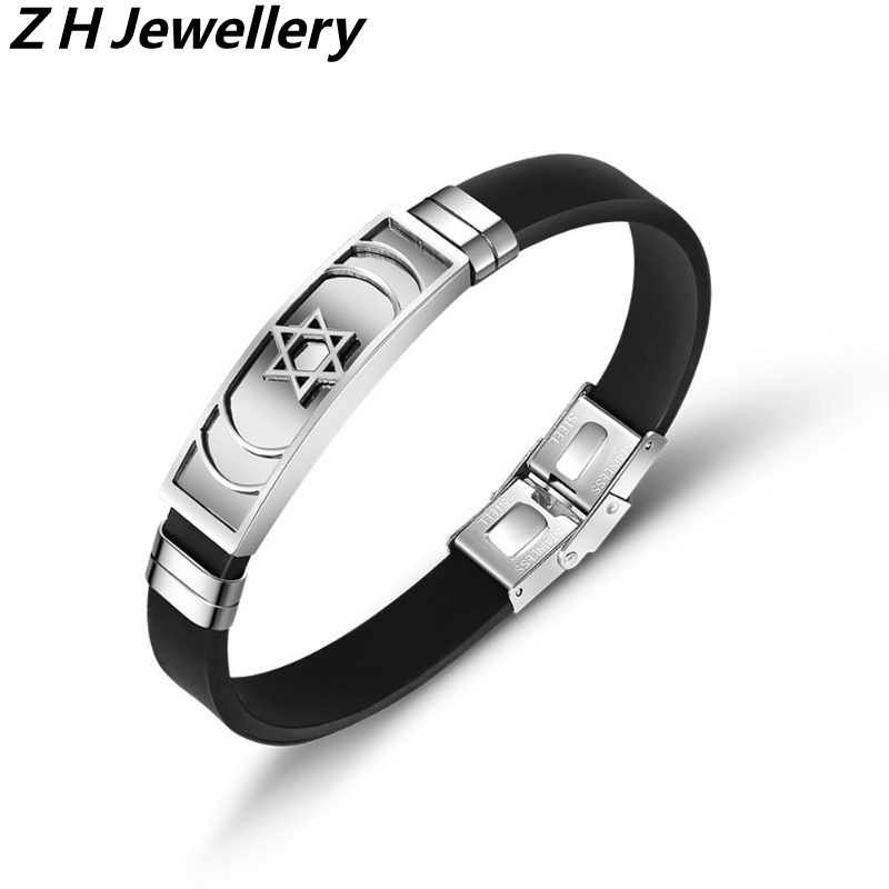 Z H Perhiasan Vintage Hip Hop Rock Stainless Steel Pentagram Silikon Gelang Pria Dan Wanita Fashion Gelang Hip Hop Pesta Perhiasan Aksesoris