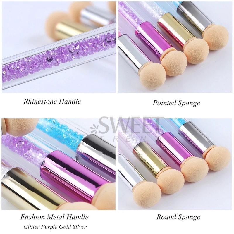 Gel Polish Warna Gradien Sikat Kuku Pena Kepala Ganda Sikat Kuku Spons Gradien Shading Nail Art Pen Nail Brush Manicure Dotting Brush Rhinestone Handle Painting Tools